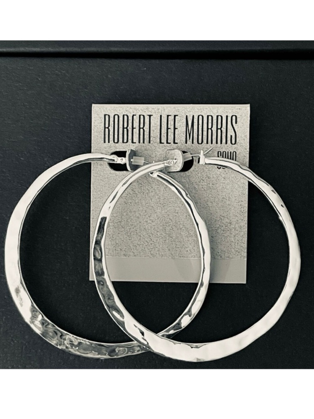 NWT Robert Lee Morris Soho Large Silver Hammered Shinny Gorgeous Hoops earrings